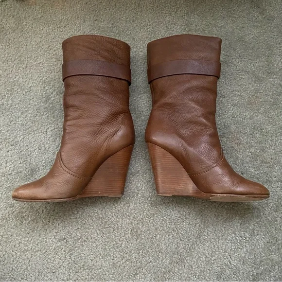 Chloe Prince Paddington Leather Wedge Calf Boots 39 8 8.5 Shoes Brown - Picture 6 of 9